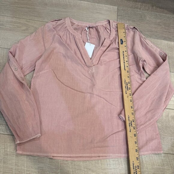 Barrymore Button Sleeve Blouse Ecru Small Dusty Rose Lightweight Cotton NEW - Picture 3 of 9